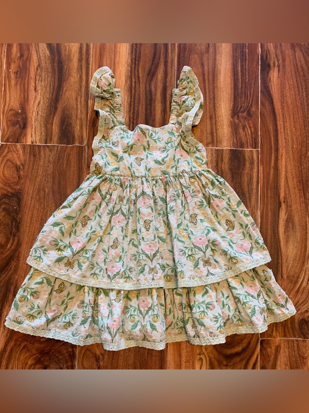 Cupcakes and Cashmere Green with Pink & Yellow Flowers Sz 5 Girls Dress.    3391